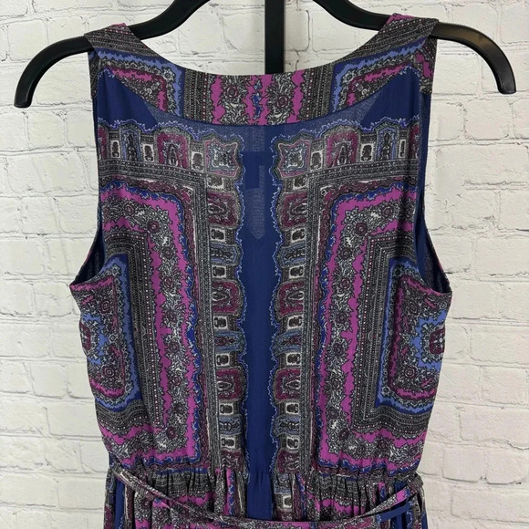 Adrianna Papell Blue and Purple Floral Belted High Low Hemline Dress Size 4 - Picture 8 of 10